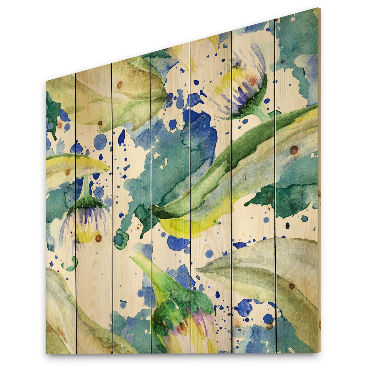 Designart - Daisy Flowers Aquarelle Impression I - Traditional Print on Natural Pine Wood